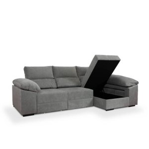 VILELA Sofá Chaise Longue c/ Cama, Puffs e Baú